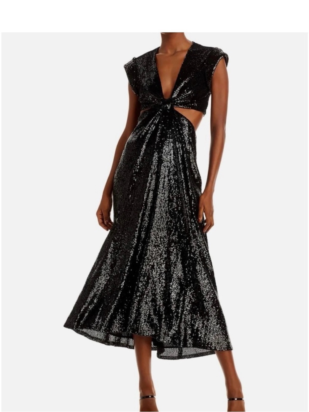 ALC Black Sequin Cutout Midi Dress - Elegant Evening Wear